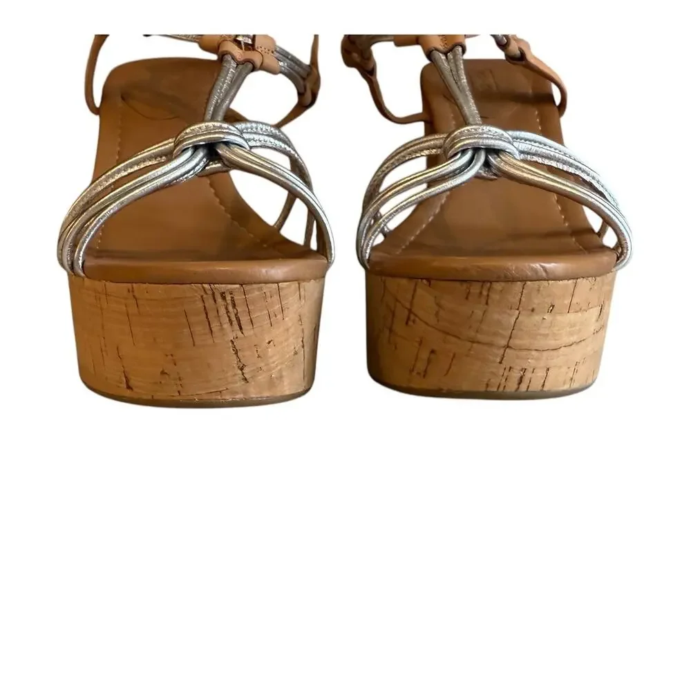 Coach Georgiana Metallic Silver Platform Cork Sandals 9